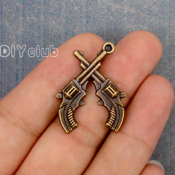 12pcs-пистолет подвески античная бронза двойной пистолет револьвер Подвески 31x24mm |