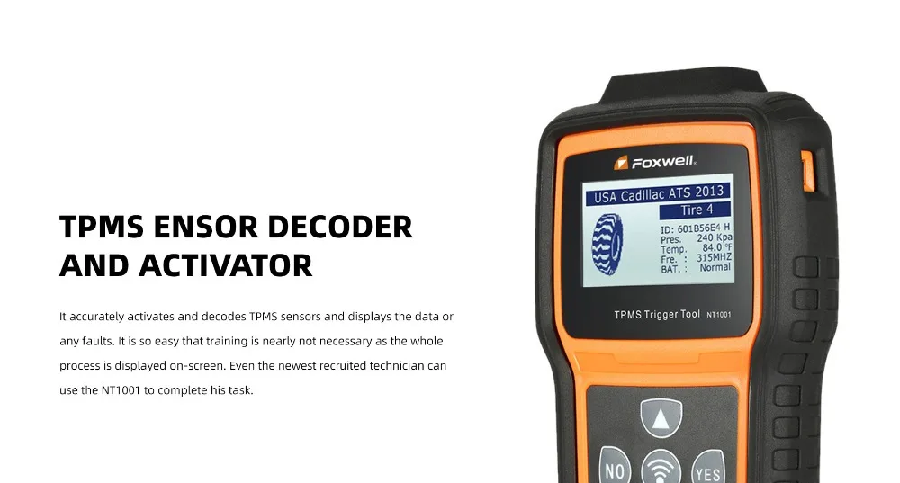 FOXWELL NT1001 TPMS триггер инструмент декодирования шин сенсор ID режим проверки РЧ-ключ FOB система контроля давления в шинах тестер сброса обнаружения