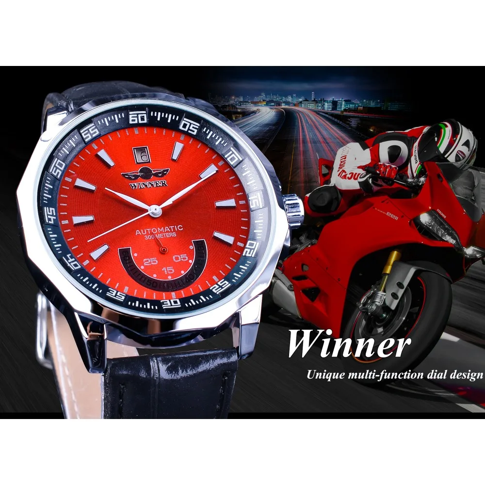 Мужские часы Winner 2019 спортивные автоматические светящиеся с красным