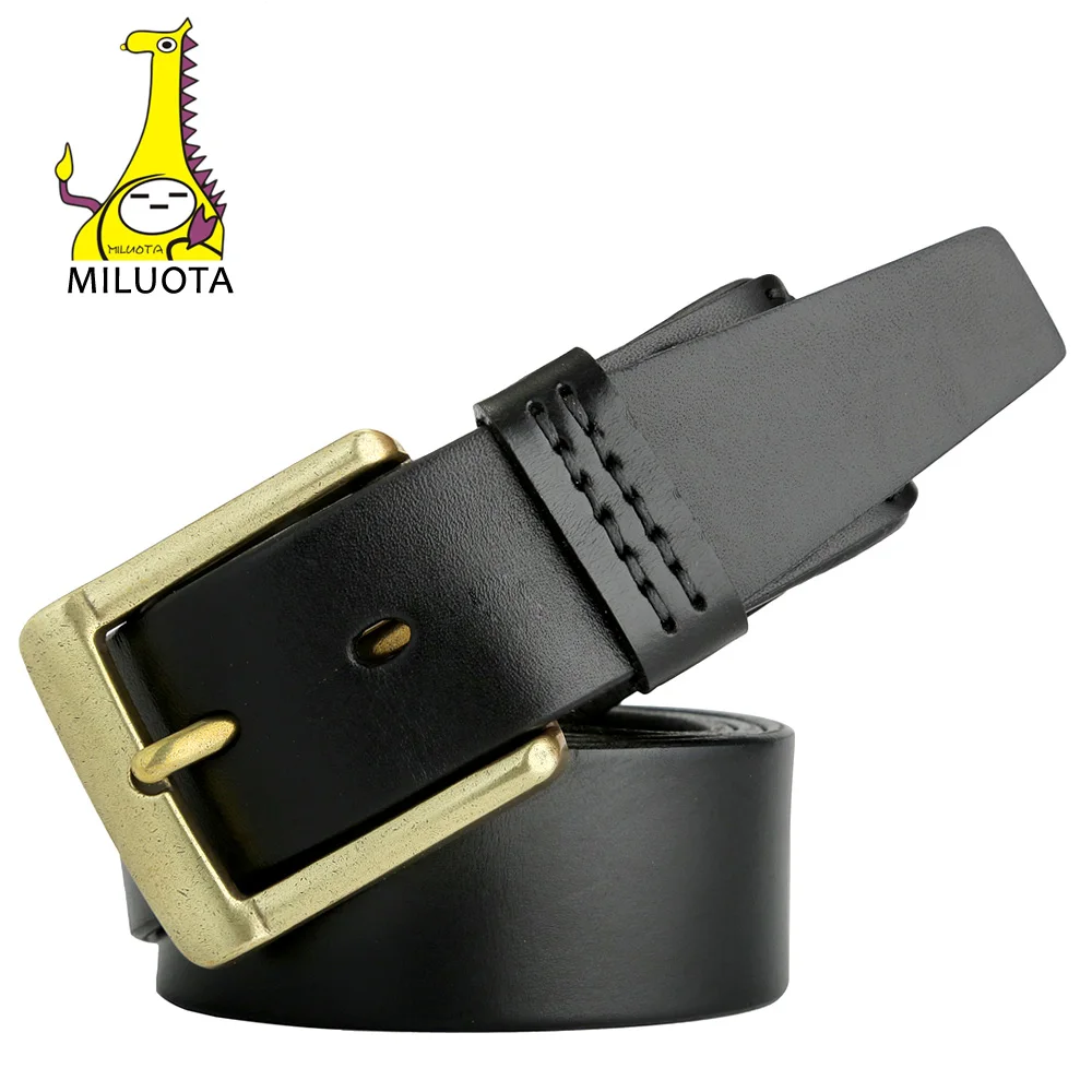 

[MILUOTA] Cowhide 100% Gemuine Leather Belts for Men Fashion Copper Buckle Belt Brand Designer Man Jeans MU155