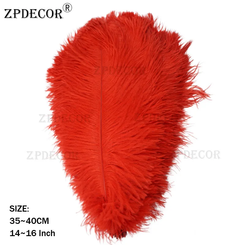 Красный ZPDECOR страусиные перья 35-40 см для рукоделия, товары для свадебной вечеринки, карнавальные украшения для танцоров - Цвет: Красный