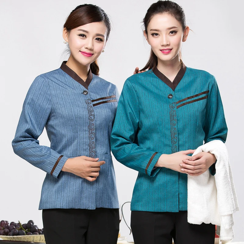 Осенне зимняя униформа для отеля одежда уборки рабочая стюардесс и комбинезоны с
