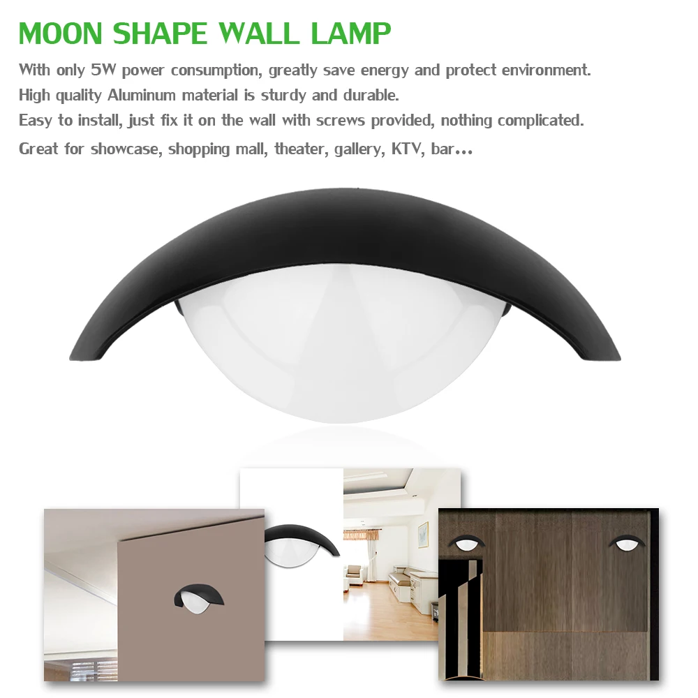 5W Moon Shape LED Wall Lamp Modern Light For Theater KTV Bar Showcase Restaurant Gallery Living Room Indoor Places Home Lighting | Лампы и