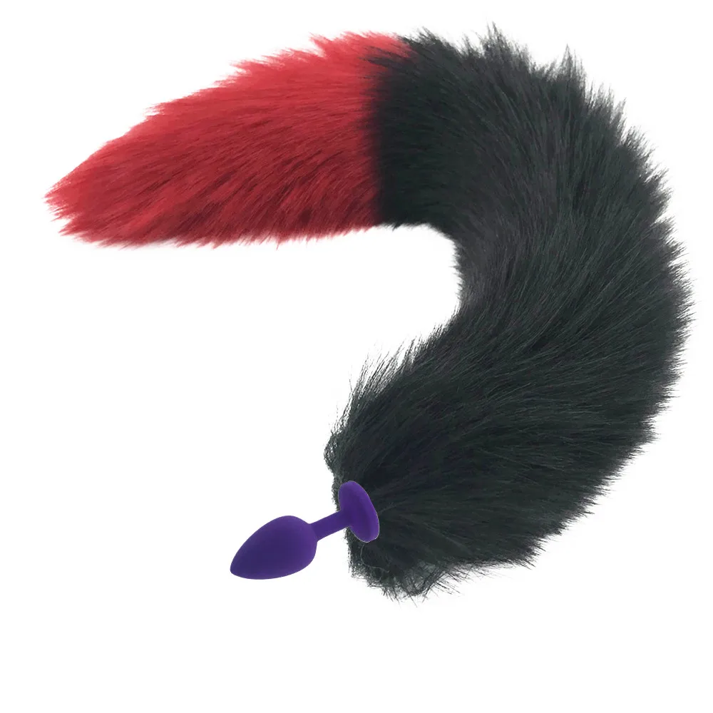 Анальная пробка с большими настоящими кристаллами и лисьими хвостами