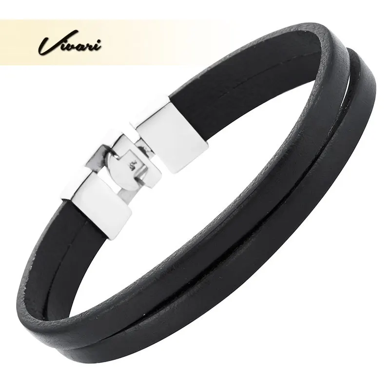 

Vivari 2017 Black Classic Genuine Women Leather Bangle Zinc Alloy fashion Men Bracelet Unisex Accessories
