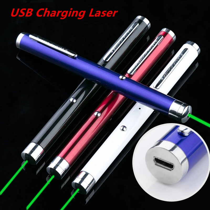 USB Зеленая лазерная ручка мощный фонарик лазерный луч света Зарядка литиевая