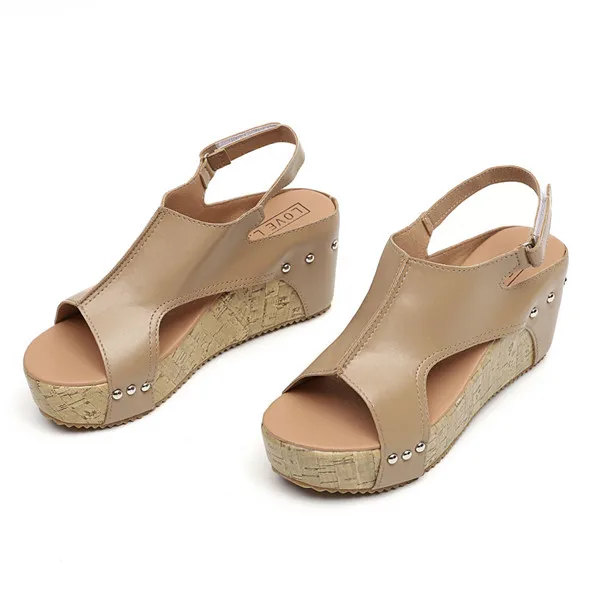 B-Sandals/женские летние дышащие пляжные сандалии с заклепками; повседневная обувь на танкетке в стиле бохо