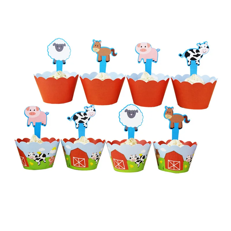 12 шт. топперы для торта с животными на ферме + корова овечка свинка собака обертка