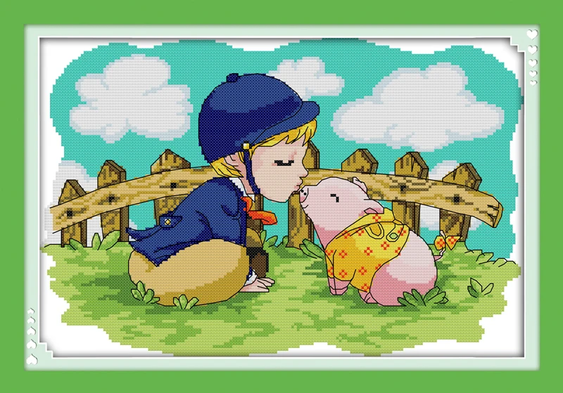 Набор для вышивки крестиком Kiss a little pig(1) aida 14ct 11ct напечатанные холщовые стежки