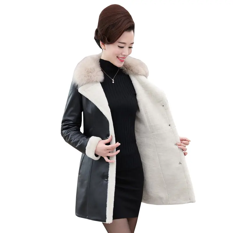Ukraine Winter Women Cotton Jacket 2017 New Middle aged Mother Loaded Fur Collar Leather Coat casual Plus Size Ladies Parkas 187