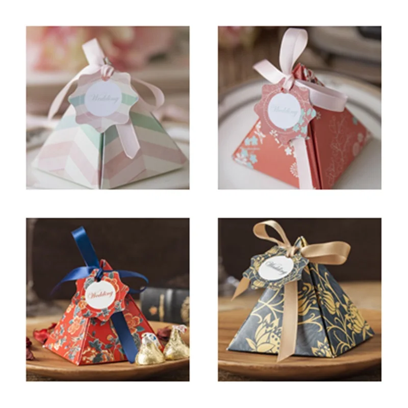 50 х Европейский стиль бумажные коробки треугольная пирамида Свадебные сувениры