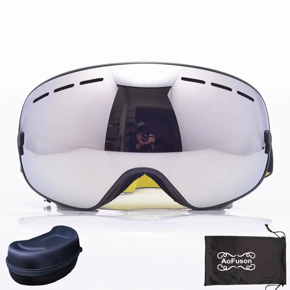 Лыжные очки, новинка, брендовые профессиональные очки с защитой UV400, большие сферические мужские и женские лыжные очки, лыжные очки для сноуборда - Цвет: silver and case