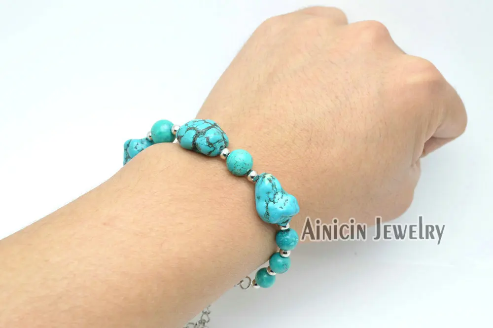 10 шт. бусины с сине зеленым камнем Бесплатная форма браслеты цепи застежка