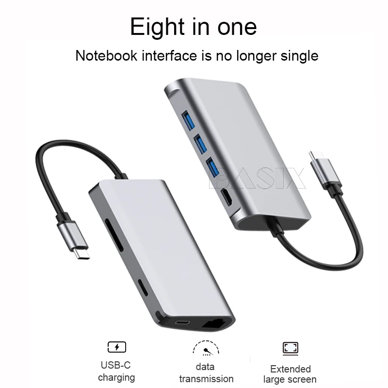 Basix USB C концентратор USB 3,1 type C к HDMI/USB 3,0/RJ45/SD/TF/PD адаптер для Macbook Pro huawei P20 samsung S8 type-c концентратор