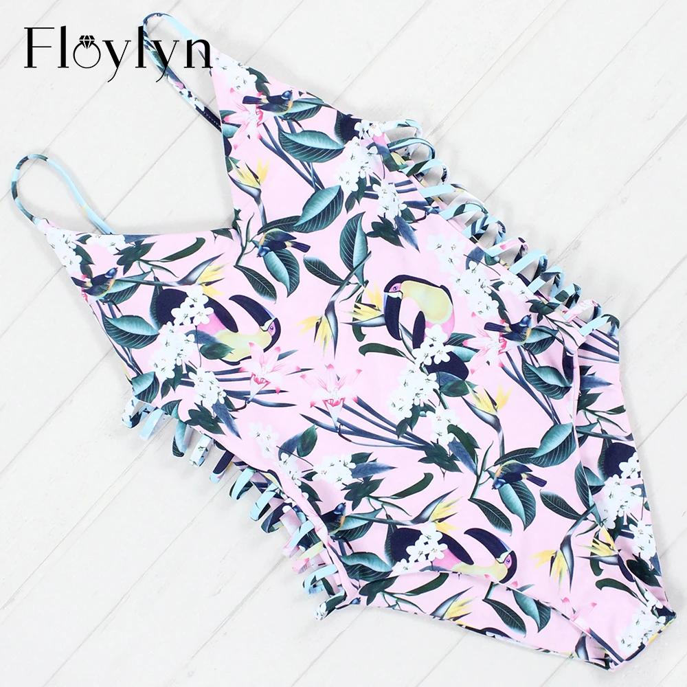 Floylyn цветочный купальный костюм для женщин с высоким вырезом Цельный купальник монокини с пуш-апом купальник облегающий купальный костюм, трикини