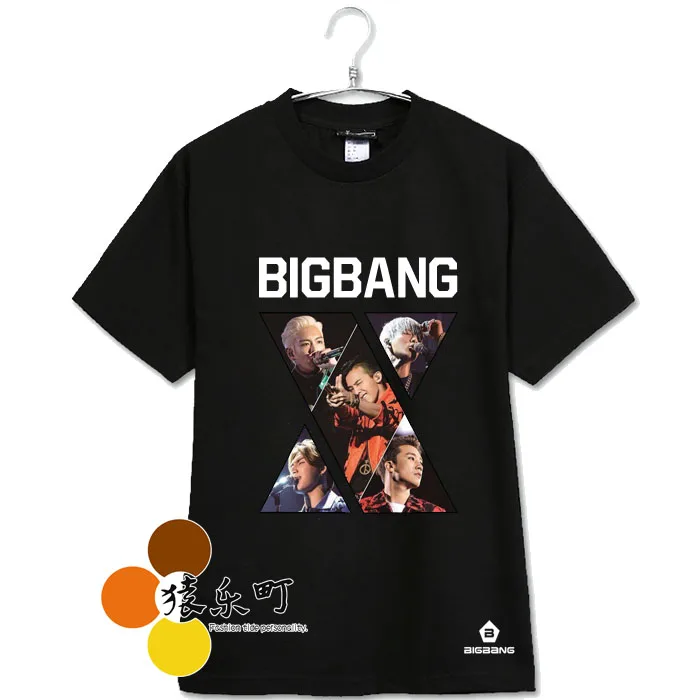 Мужская и женская футболка с принтом bigbang летняя черная короткими рукавами