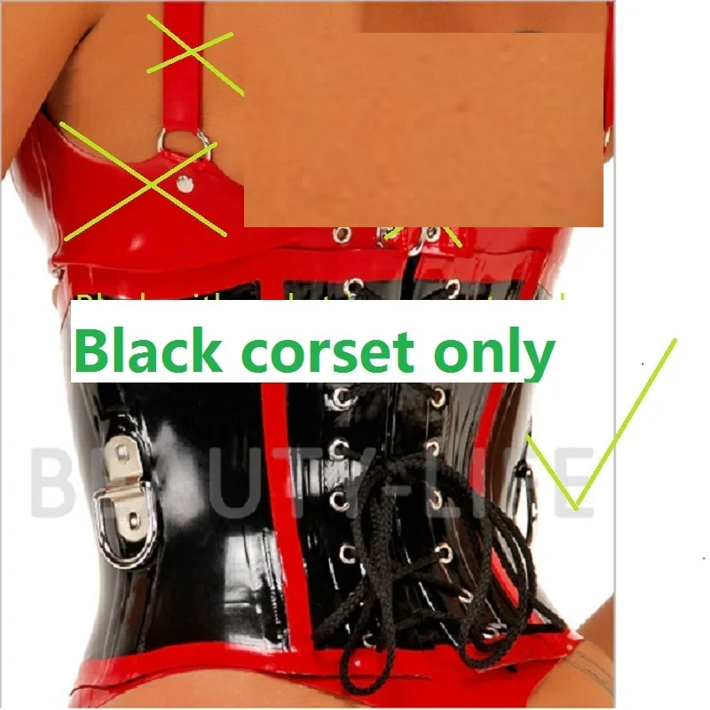 black corset only Латексные костюмы фетиш наряды корсет нижнее белье чулок КОЛЬЦО весь комплект бюстгальтер широкие пояса - Цвет: black corset only
