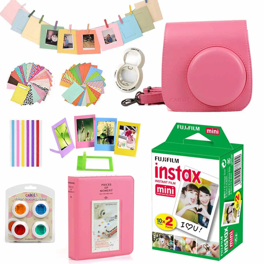 Pink Set Для Fujifilm Instax Mini 8 Mini 9 мгновенная фото камера из искусственной кожи чехол сумка чехол+ 20 листов Instax Mini плёнки+ набор аксессуаров - Цвет: Pink Set