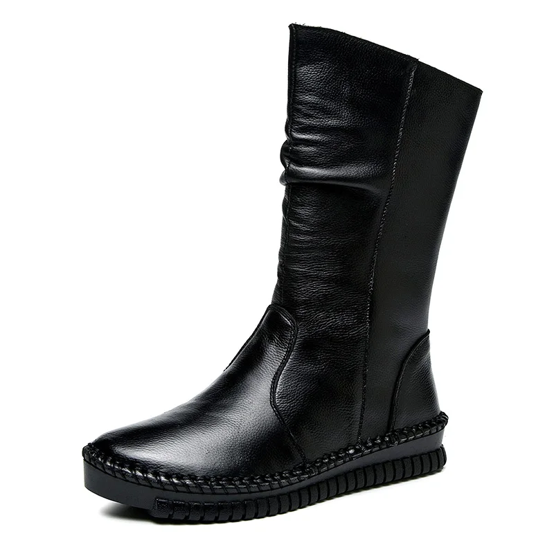 7228 Black GKTINOO/ г., женские ботинки осенние кожаные ботинки ручной работы на плоской подошве в стиле ретро обувь на плоской подошве женские ботинки из натуральной кожи - Цвет: 7228 Black
