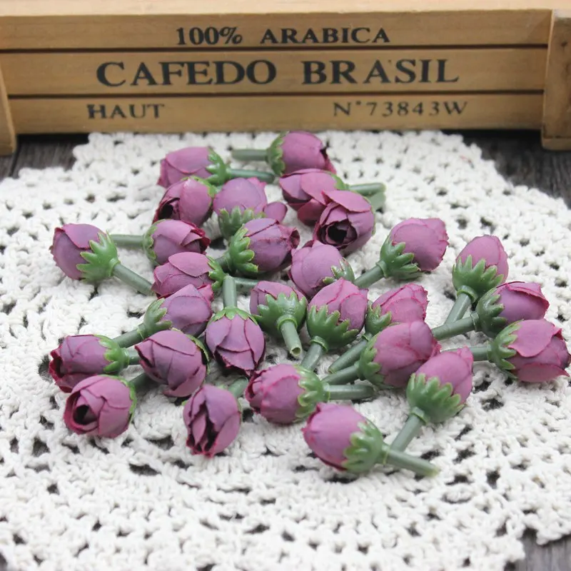 deep purple 20 шт Мини Шелковые Розовые Свадебные украшения с цветочной головкой, искусственные бутоны ручной работы для скрапбукинга - Цвет: deep purple