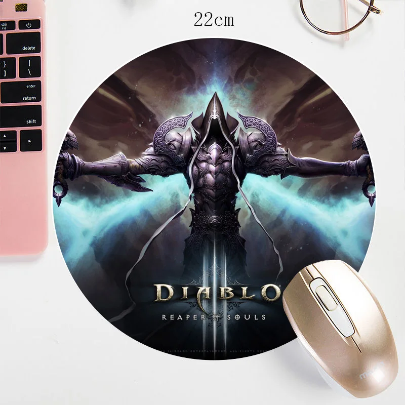 

22X22CM Diablo Round Mouse Pad Watercolor B3w Prints Custom Mouse Mat Small Size MousePad Bowl mat Non-Skid for game/office