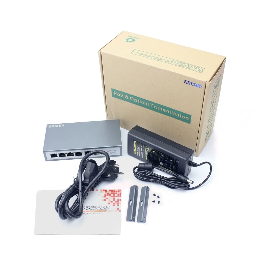 ESCAM 4CH POE коммутатор 10/100 м 150 расстояние 85 Вт DC и 2 порта Lan для сетевой IP камеры