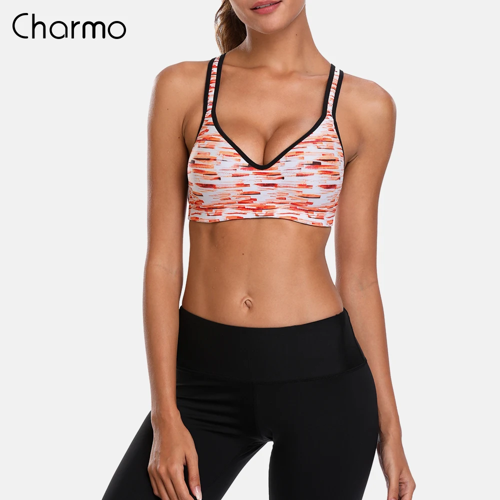 Спортивный женский бюстгальтер Charmo средней длины с полосатым принтом для йоги
