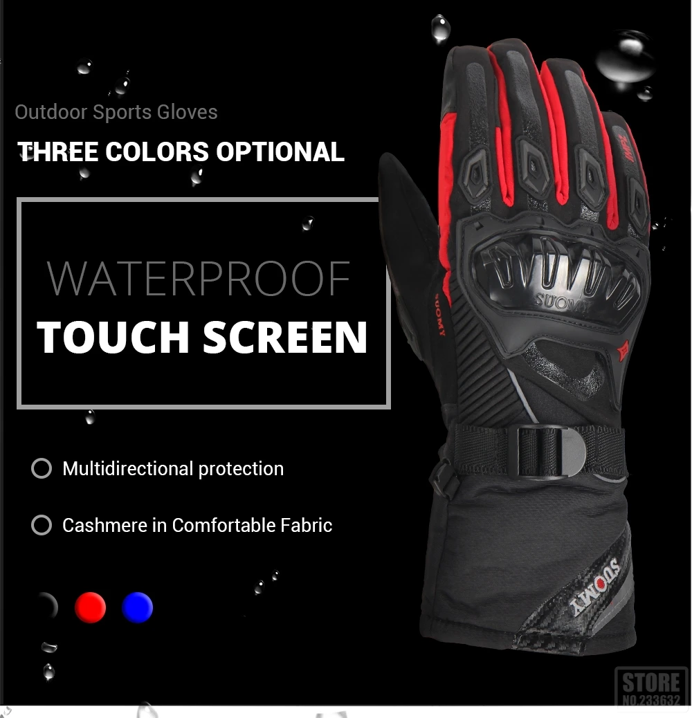 SUOMY Motorcycle Gloves Men Waterproof Windproof Winter Guantes Moto Gloves Touch Screen Motorbike Riding Gloves