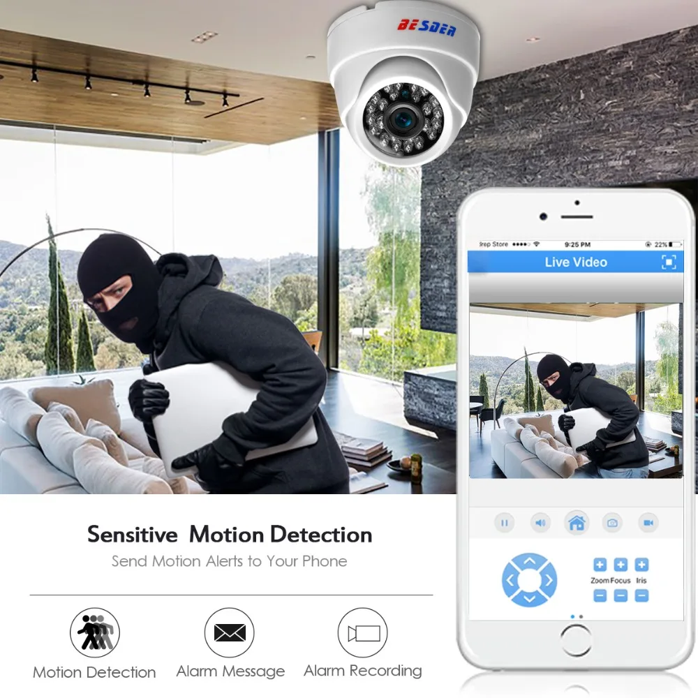 Besder 2,8 мм широкоугольная IP камера 720 P/1080 P P2P H.264 Onvif маленькая CCTV Крытая купольная камера видеонаблюдения RTSP 48V POE XMEye