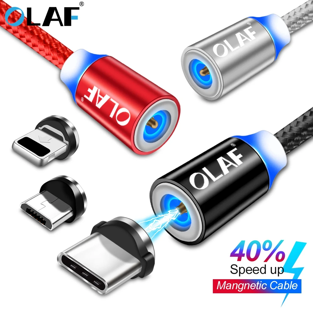 OLAF Magnetic Cable Braided LED Type C Micro USB magnetic usb charging cable for Apple iphone X 7 8 6 Xs Max XR Samsung s9 cord