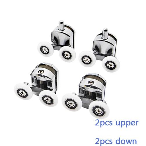 2pcs-upper 2pcs-down До 4 никель-металл-8 шт./компл. 23 мм/25 мм ролики для душевой двери из цинкового сплава с двойными колёсами из раздвижная душевая дверь на роликовом подшипнке колеса бегунов Замена - Цвет: 2pcs-upper 2pcs-down