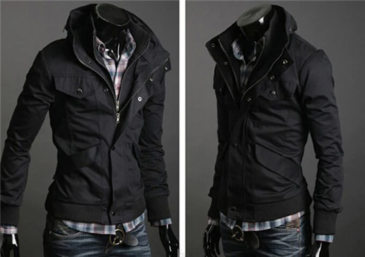 In Stock Free Shipping Men's Stand Collar Jacket Coat Black SIZE L | Мужская одежда