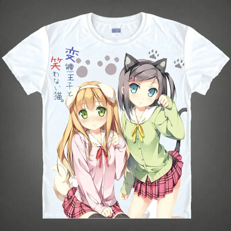 Coolprint Японский Манга HenNeko футболки Аниме рубашка Towanai и Tsukiko мультяшная Печать