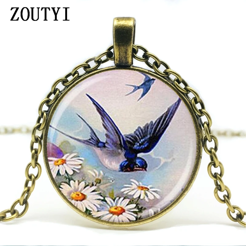 2018/горячая Распродажа кулон в виде стеклянного купола синяя ласточка летающая