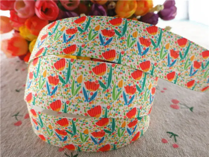 8 18092727, " 25 мм 10 ярдов с цветочным принтом grosgrain ленты DIY волосы луки ручной работы материалы - Цвет: 8