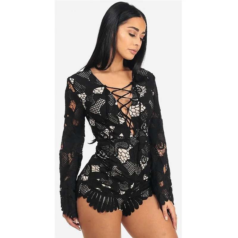 Черные кружевные комбинезоны короткие женские 1 штука комбинезон бодисьют