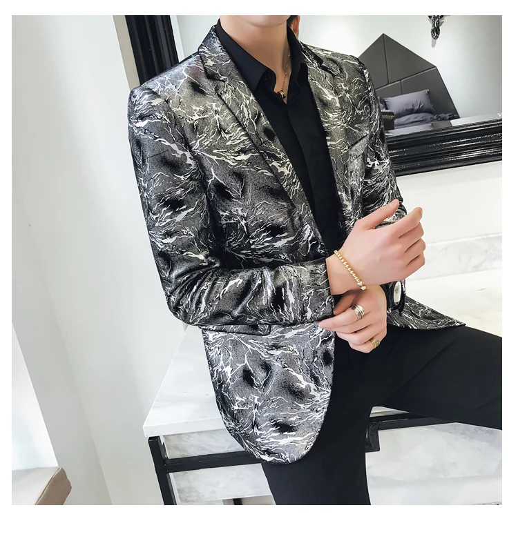 Flashlight Print Velvet Blazer Men High Quality Stylish Blazer for Mens Designer Blazer Suits Jacket Stage Costumes 5xl