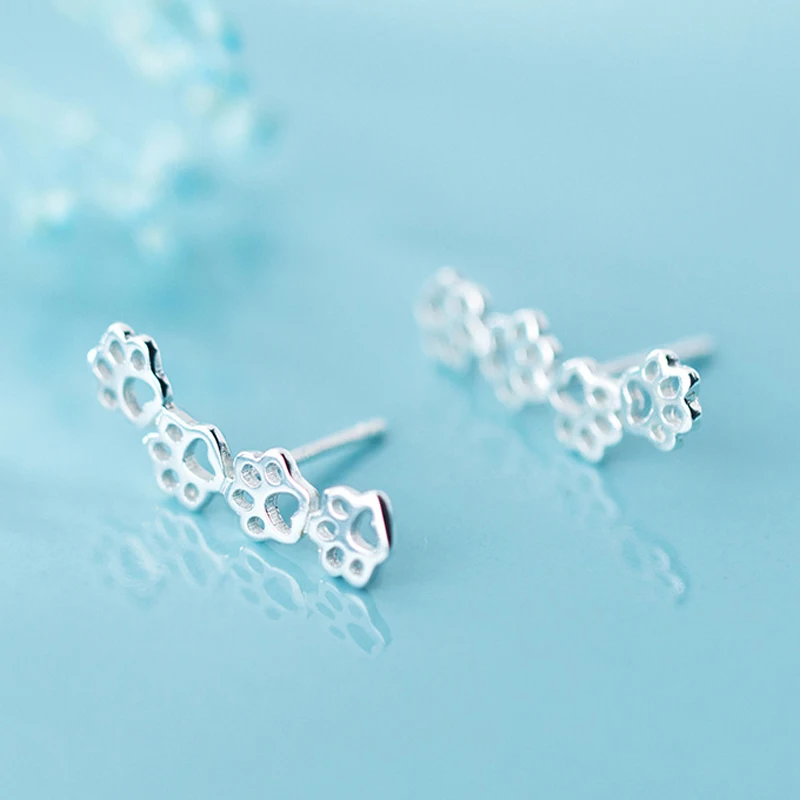 New 925 Sterling Sliver Animal Dog Claw Hollow Stud Earrings Women Simple Anti Allergic Cute Girls Chrismas Gift | Украшения и