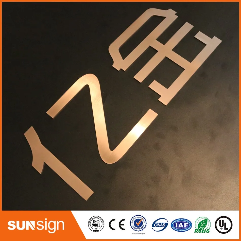 Rose gold metal signs matt polished stainless steel alphabet letters signage