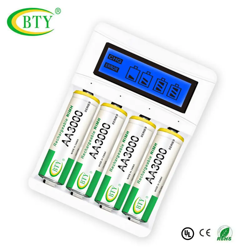 AA Аккумуляторная батарея 3000 mAh nimh 1 2 V 2A батареи + AA/AAA зарядное устройство ЖК