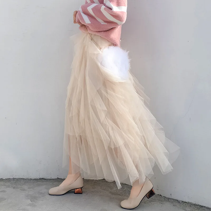 Женская длинная фатиновая Юбка Faldas Mujer Moda плиссированная сетчатая юбка с высокой