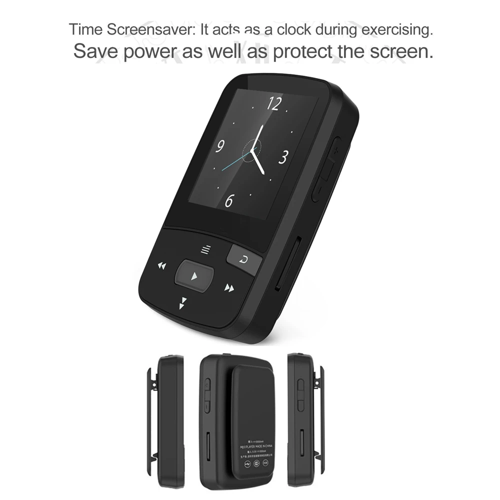 MP3 плеер, Bluetooth, 16 ГБ, клип, MP3, спорт, бег, экран 1,5, с поддержкой FM, Micro SD карта, MP3 музыкальный плеер, до 128 ГБ