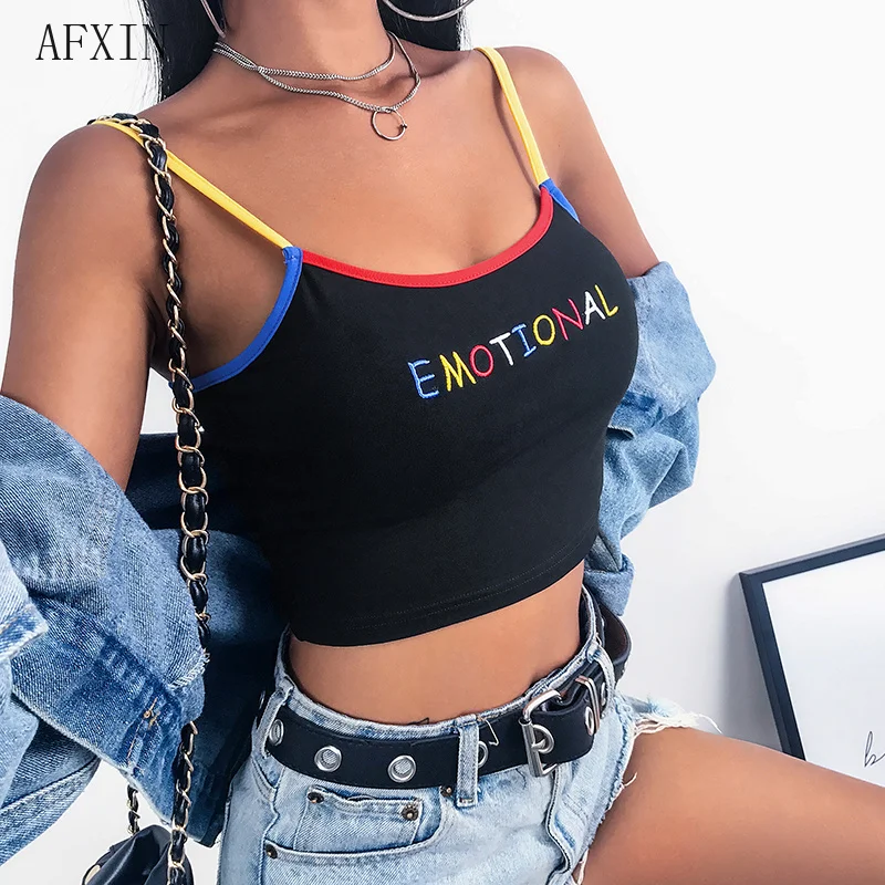 Женский укороченный топ с вышивкой черный УКОРОЧЕННЫЙ ТОПИК контрастных цветов