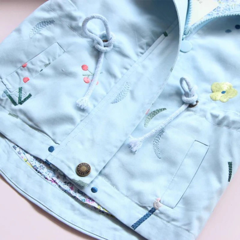 Girls Windbreaker Spring Autumn Kids Coat Baby 2 3 4 7 years Flower Embroidery Hooded Outwear Children Coats Jacket Clothing | Детская