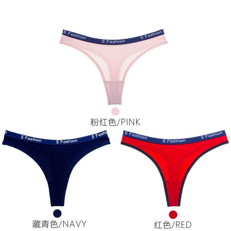 pink navy red 3 шт./лот, хлопковые стринги, женские трусики, спортивные штаны, с буквенным принтом, с поясом, танга, удобное дышащее нижнее белье - Цвет: pink navy red