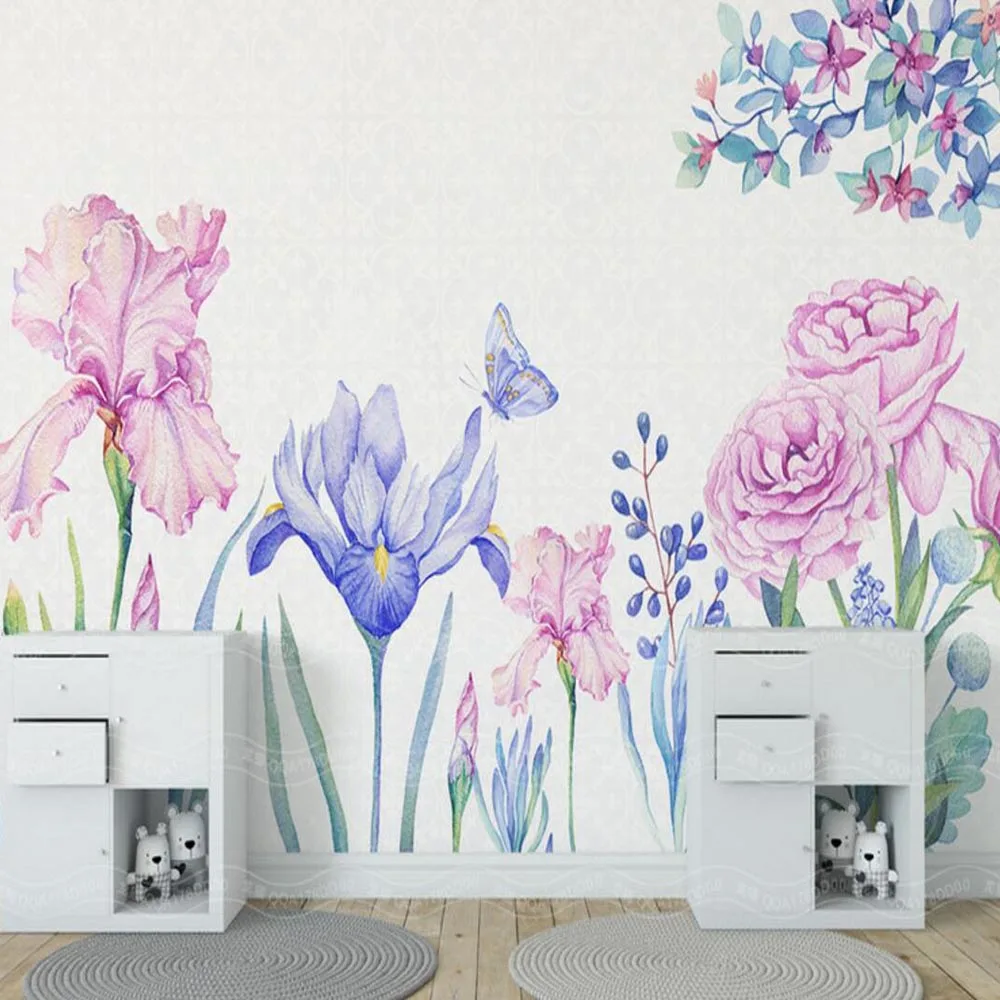 3D цветок бабочка настенная бумага роспись спальня ТВ фон настенный Декор Цветы