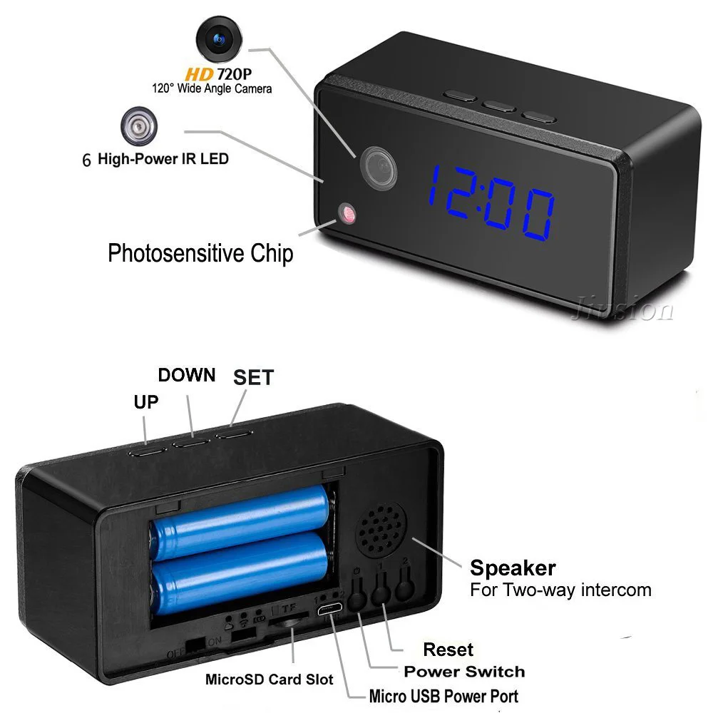 Беспроводная мини-камера с Wifi, настольные часы, камера HD 720 P, P2P, IP часы, тревожная Настройка, ИК, ночное видение, микро камера DVR, видеокамера