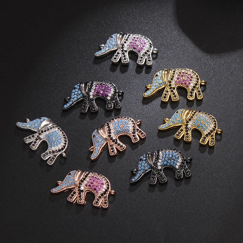 Neovivi Elephant Charms Pave Colorful Zircon Copper Animal Charm for Jewelry Making Classic Connector Bracelets DIY Findings | Украшения и
