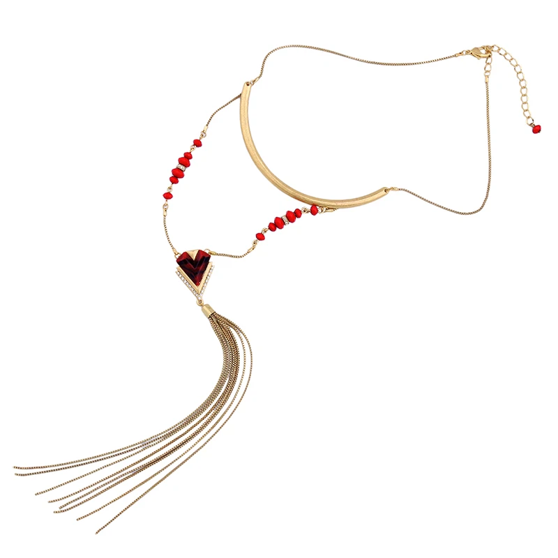 Длинное ожерелье с подвеской и кисточками античное золотистое многослойное