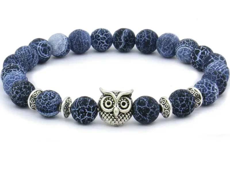 Браслеты с бусинами из натурального камня для мужчин Lucky Lion Leopard Owl черный Лава